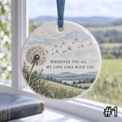 Dandelion Wishes Ceramic Ornament – Wherever You Go My Love Goes with You Long Distance Gift