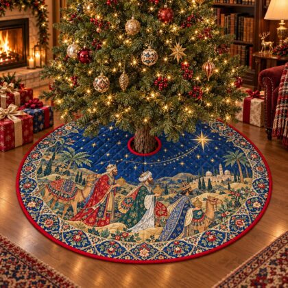 Three Wise Men Christmas Tree Skirt – Quilted Nativity Scene with Camels - Image 4