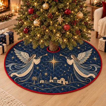 Angel Christmas Tree Skirt – Quilted Nativity Shepherd Scene - Image 3