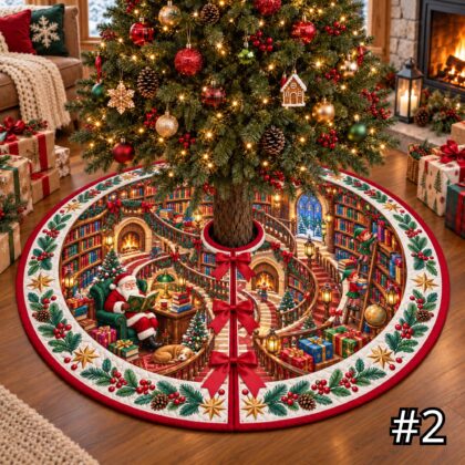 Alternative view of Santa's Spiral Storybook Library Quilt Christmas Tree Skirt