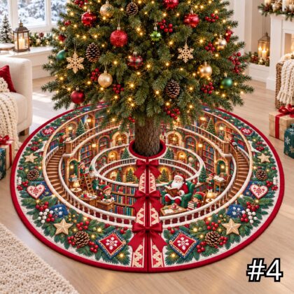 Santa's Spiral Storybook Library Quilt Christmas Tree Skirt - Image 4
