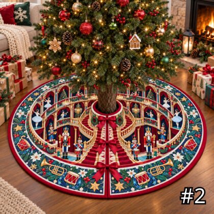 Alternative view of Nutcracker Grand Theater Quilt Christmas Tree Skirt – Ballet Stage and Velvet Curtain Scene