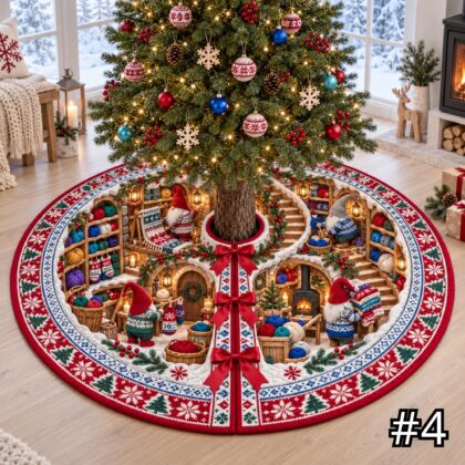 Nordic Gnome Knitting Burrow Quilt Christmas Tree Skirt - Image 4