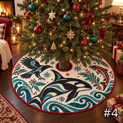 Southwest Horse Turquoise Night Quilt Christmas Tree Skirt - Image 4