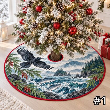 Southwest Horse Turquoise Night Quilt Christmas Tree Skirt