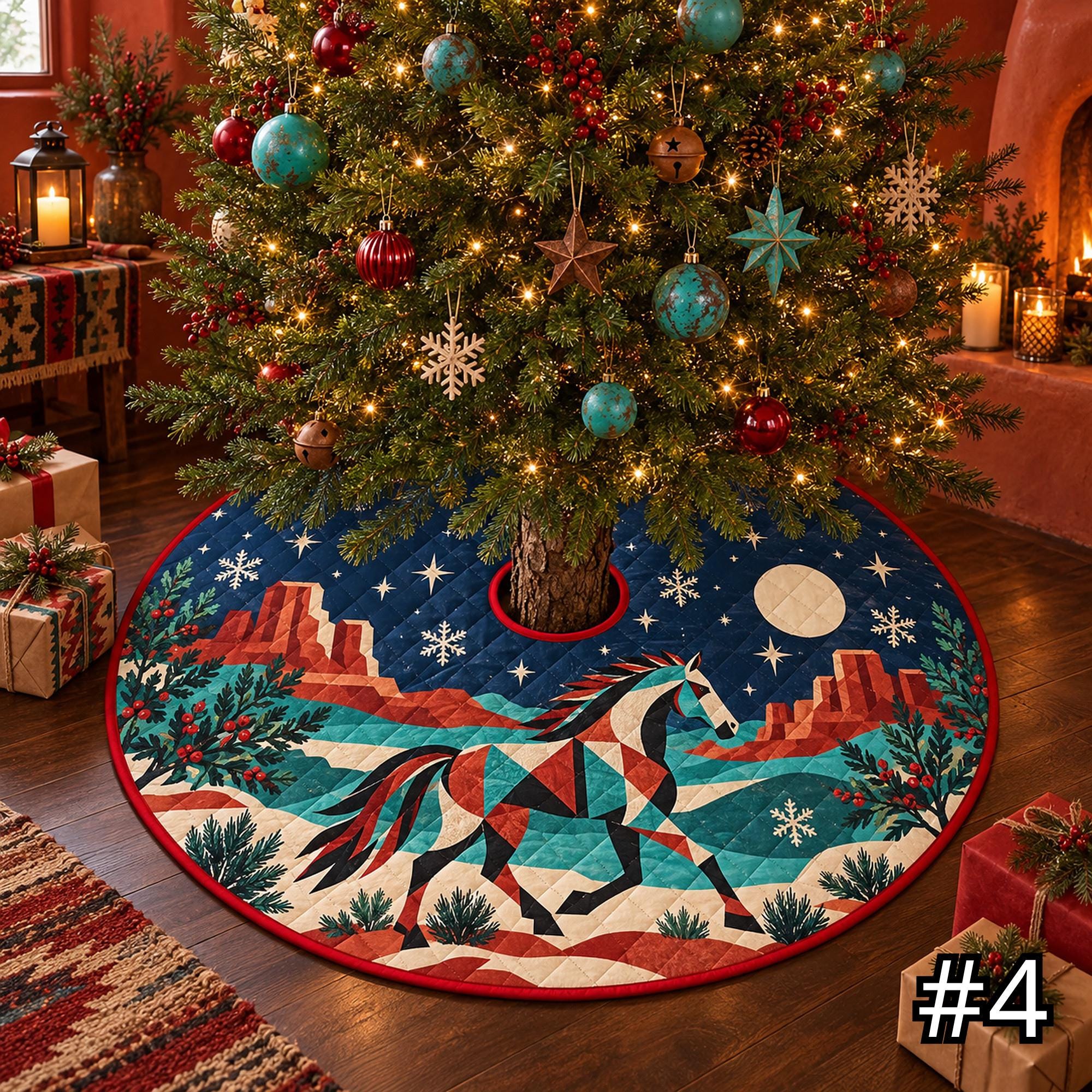 Plains Bison Winter Quilt Christmas Tree Skirt – Native-Inspired Buffalo Snow Landscape - Image 4