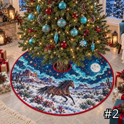 Alternative view of Plains Bison Winter Quilt Christmas Tree Skirt – Native-Inspired Buffalo Snow Landscape